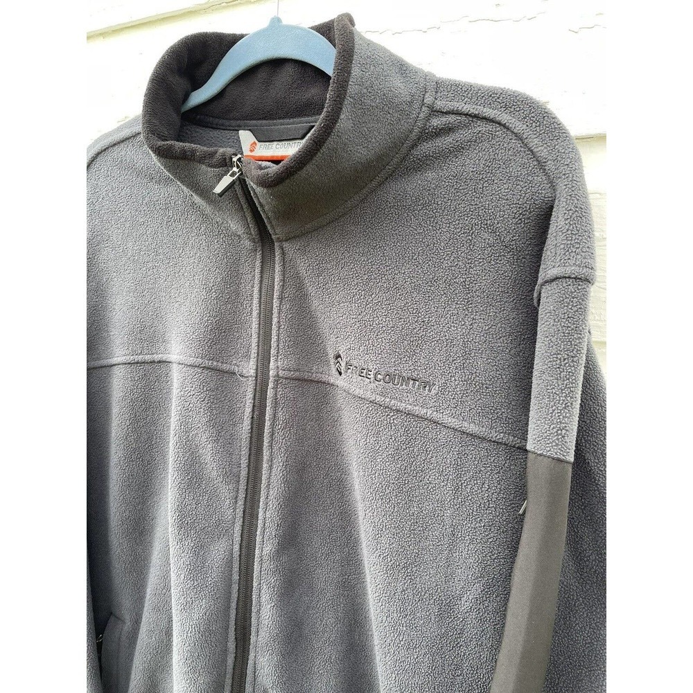 Free Country Fleece Jacket Full Zip XXL Mens Gray Black Trim Warm Mock Neck Cozy - Picture 2 of 7